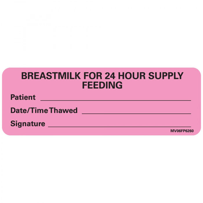 Label Paper Removable Breastmilk For 24 1" Core 2 15/16" X 1 Fl. Pink 333 Per Roll