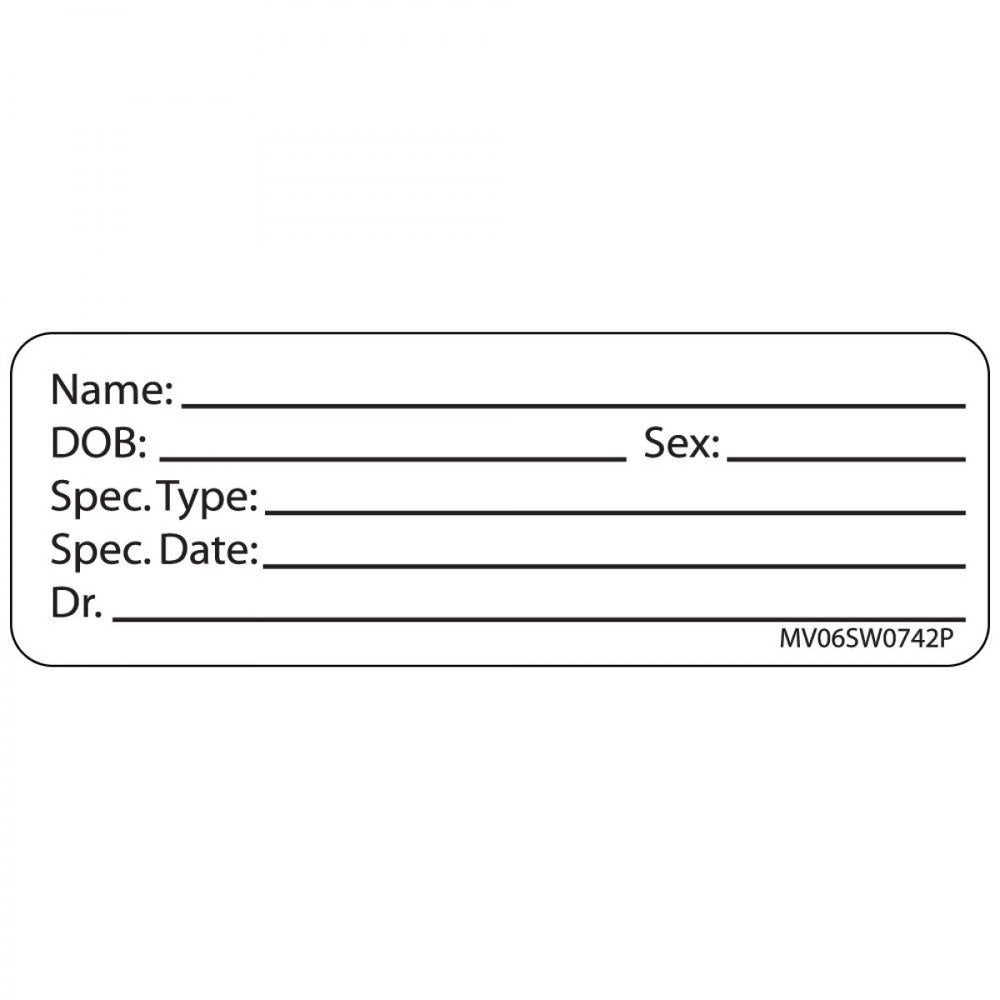 Label Paper Permanent Name: Dob: Sex: Spec. 1" Core 2 15/16" X 1 White 333 Per Roll