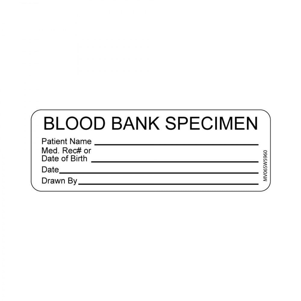 Label Paper Removable Blood Bank Specimen 1" Core 2 15/16" X 1 White 333 Per Roll