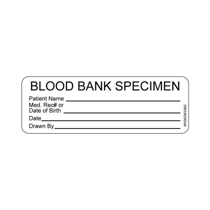 Label Paper Removable Blood Bank Specimen 1" Core 2 15/16" X 1 White 333 Per Roll