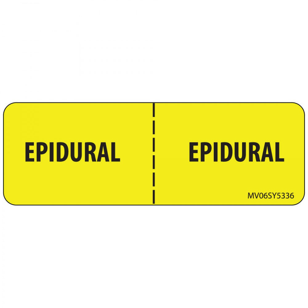 Label Paper Permanent Epidural : Epidural 1" Core 2 15/16" X 1 Yellow 333 Per Roll