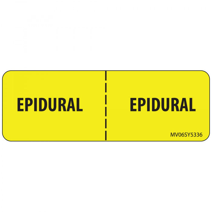 Label Paper Permanent Epidural : Epidural 1" Core 2 15/16" X 1 Yellow 333 Per Roll