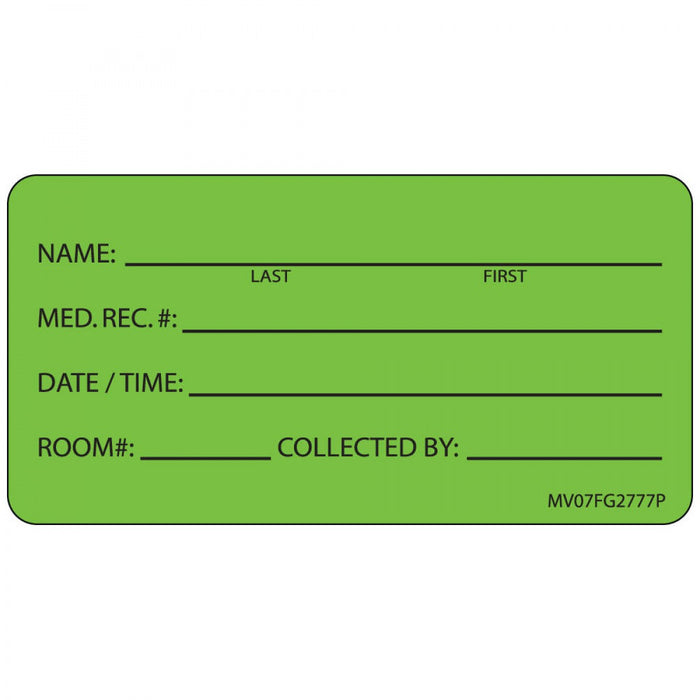 Label Paper Permanent Name: Last First Med 1" Core 2 15/16" X 1 1/2" Fl. Green 333 Per Roll