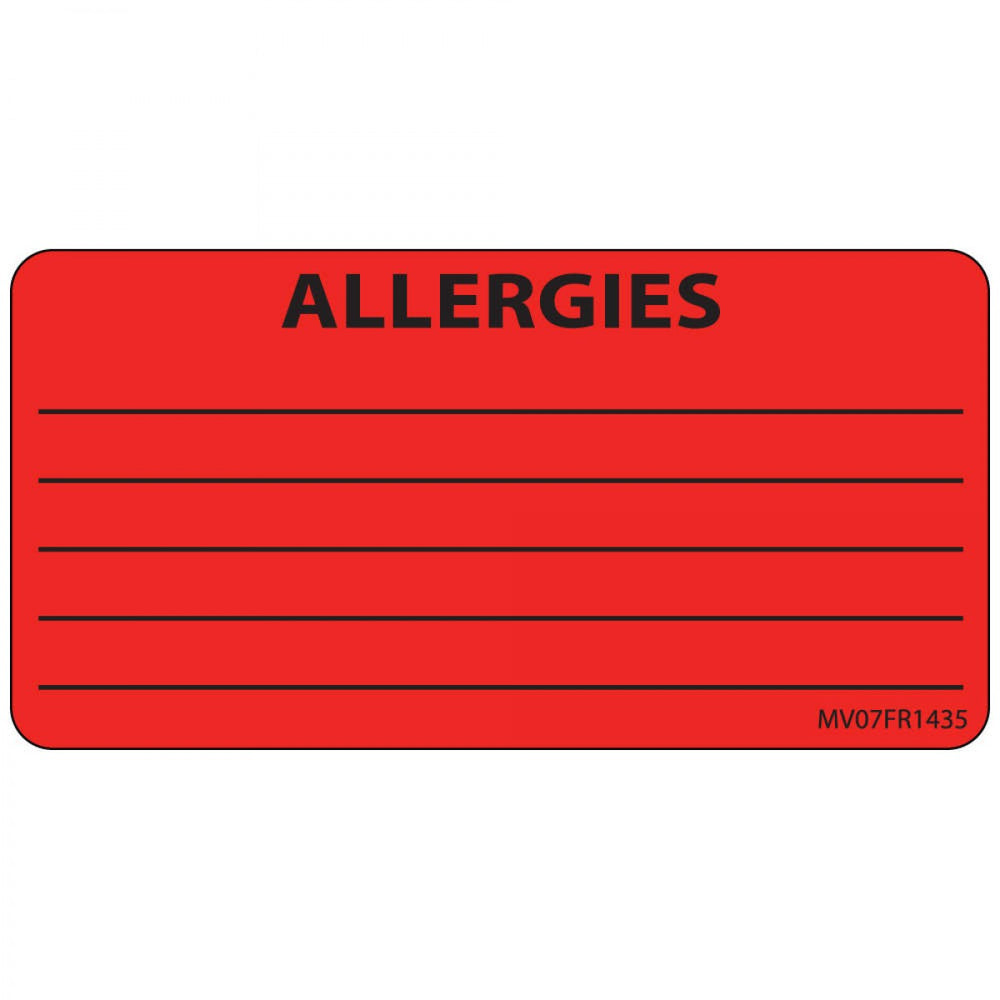 Label Paper Permanent Allergies 1" Core 2 15/16" X 1 1/2" Fl. Red 333 Per Roll