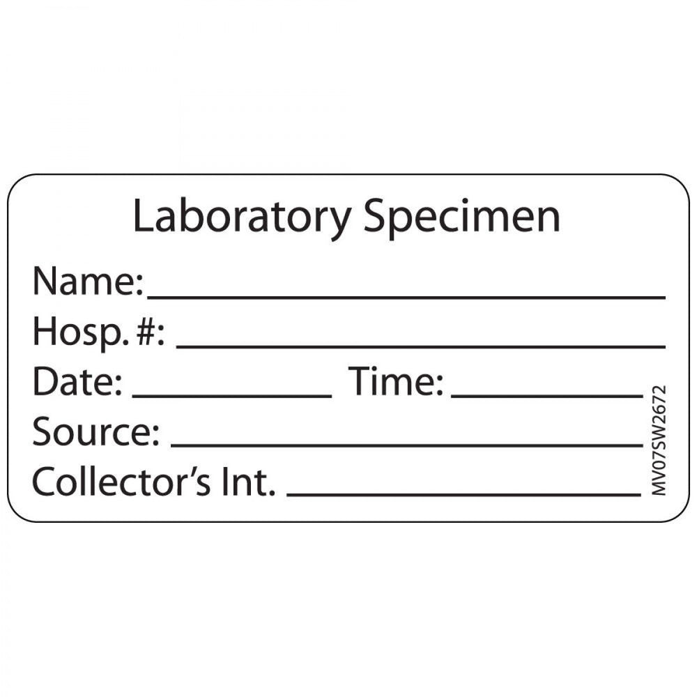 Label Paper Removable Laboratory Specimen 1" Core 2 15/16" X 1 1/2" White 333 Per Roll