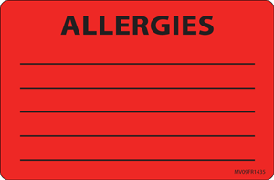 Label Paper Permanent Allergies 1" Core 4" X 2 5/8" Fl. Red 375 Per Roll