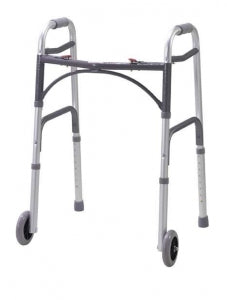 Drive / DeVilbiss Deluxe Wheeled Folding Walker - Folding 2-Button Aluminum Walker with 5" Wheels, Bariatric - 10211-4