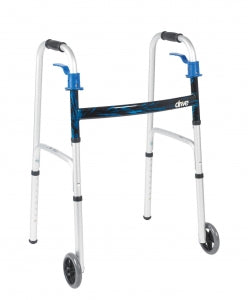 Drive / DeVilbiss Healthcare Bariatric Aluminum Folding Walkers - Folding 2-Button Aluminum Walker with Wheels, Bariatric - 10220-2WW