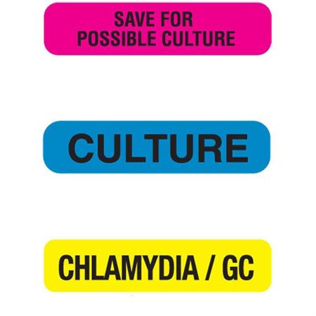 Microbiology Labels CHLAMYDIA / GC" - Yellow with black text - 1.625"W x 0.375"H