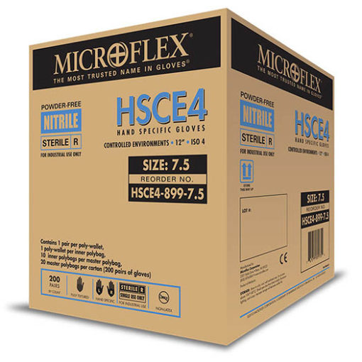 Ansell Healthcare Microflex HSCE4-899 Latex Cleanroom Gloves - Microflex HSCE4-899 Powder-Free Natural Rubber Latex Cleanroom Gloves, White, Size 8.5 - HSCE4-899-8.5