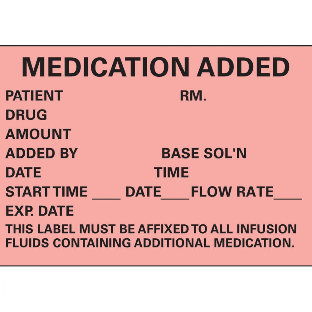 Label Paper Permanent Medication Added 1" Core 2 1/2" X 1 3/4" Fl. Red 1000 Per Roll