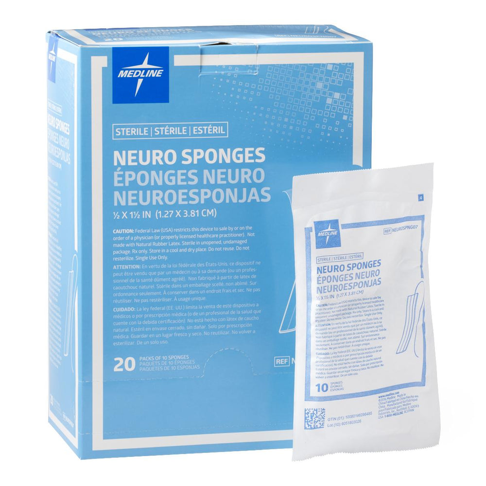 Medline X-Ray Detectable Neuro Sponge Patties - X-Ray Detectable Sterile Neuro Sponge, 1/2" x 1-1/2", 10/Pack - NEUROSPNG07