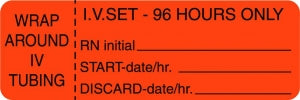 Centurion Centurion Nursing IV Tubing Labels - Fluorescent Red Wraparound IV Set 96 Hours Only Label - NL2794FR