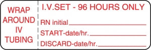 Medline Nursing IV Tubing Labels - White Wraparound IV Set 96 Hours Only Label - NL2794R