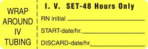 Medline Nursing IV Tubing Labels - Fluorescent Chartreuse Wraparound IV Set 48 Hours Only Label - NL66