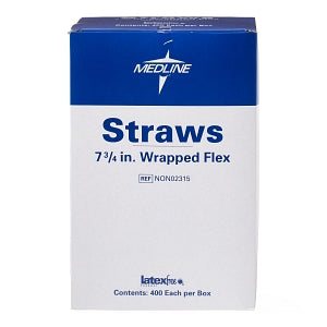 Medline Flexible Plastic Drinking Straws - Wrapped Flex Straws, 7-3/4" - NON02315