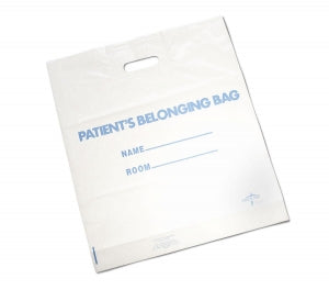 Medline Plastic Patient Belonging Bag with Patch Handle - White Plastic Patient Belonging Bag with Patch Handle, 16" x 18" x 4" - NON026350