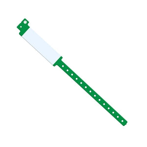 Medline Tamper Resistant Snap Closure Wide Face ID Bands - Vinyl ID Band with White Block, 12", Green - NON050317