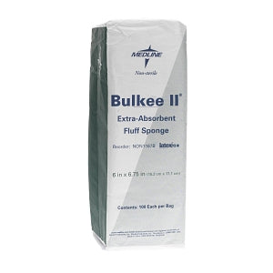 Medline Nonsterile Bulkee II Extra Absorbent Super Fluff Sponge - Bulkee Fluff Sponge Gauze, Nonsterile, Not Made with Natural Rubber Latex, 6" x 6.75", Bulk - NON1167B