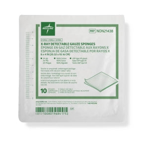 Medline Sterile 100% Cotton X-Ray Detectable Gauze Sponges - Sterile X-ray Compatible Gauze Sponges, 24-Ply, 8" x 4" - NON21438