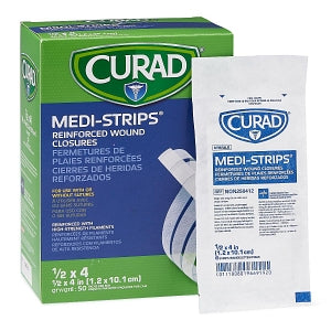 Medline CURAD Medi-Strip Reinforced Wound Closures - CURAD Sterile Medi-Strip Wound Closure, 1/2" x 4" - NON250412