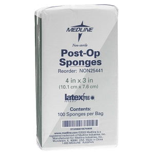 Medline Post-Op Nonsterile Gauze - Nonsterile Post-Op Top Sponge Gauze Pads, 4" x 3", 100/Pack - NON25441