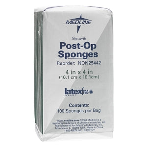 Medline Post-Op Nonsterile Gauze - Nonsterile Post-Op Top Sponge Gauze Pads, 4" x 4", 100/Pack - NON25442