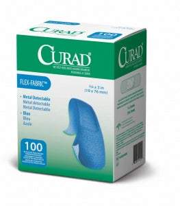 Medline CURAD Food Service Adhesive Bandages - CURAD Food Service Metal-Detectable Blue Fabric Adhesive Bandage, 3/4" x 3" - NON25650BL