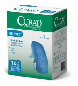 Medline CURAD Food Service Adhesive Bandages - CURAD Food Service Metal-Detectable Blue Fabric Adhesive Bandage, 1" x 3" - NON25660BL