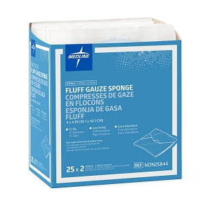 Medline Sterile Bulkee II Extra Absorbent Super Fluff Sponge - Bulkee II Super Fluff Sponges, 4" x 4" in 2-Packs - NON25844