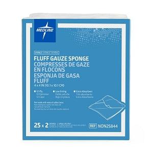 Medline Sterile Bulkee II Extra Absorbent Super Fluff Sponge - Bulkee II Super Fluff Sponges, 4" x 4" in 2-Packs - NON25844