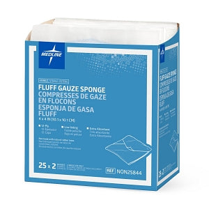 Medline Sterile Bulkee II Extra Absorbent Super Fluff Sponge - Bulkee II Super Fluff Sponges, 4" x 4" in 2-Packs - NON25844