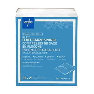 Medline Sterile Bulkee II Extra Absorbent Super Fluff Sponge - Bulkee II Super Fluff Sponges, 7.75" x 8.75" in 2-Packs - NON25856