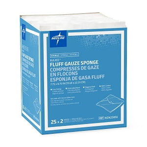 Medline Sterile Bulkee II Extra Absorbent Super Fluff Sponge - Bulkee II Super Fluff Sponges, 7.75" x 8.75" in 2-Packs - NON25856