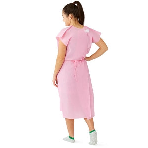 Medline Disposable Multilayer Patient Gowns - Sleeveless Tape Tab Neck and Waist Tie Multilayer Patient Gown, Pink, Size Regular / Large - NON27048