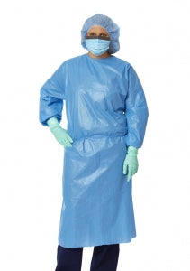 Medline Medium-Weight Coated Polypropylene Isolation Gowns - Poly Coated Isolation Gown with Closed Back and Elastic Cuffs, Blue, Size Regular - NON27114