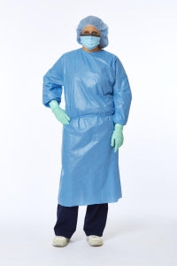 Medline Medium-Weight Coated Polypropylene Isolation Gowns - Poly Coated Isolation Gown with Closed Back and Knit Cuffs, Blue, Size XL - NON27116XL