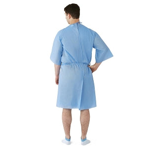 Medline Disposable Multilayer Patient Gowns - Short Sleeve Front Back Opening with Tie Multilayer Patient Gown, Blue, Size Extra Large - NON27146SLXL