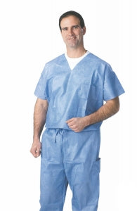 Medline Disposable Scrub Tops - Disposable Unisex Scrub Shirt with V-Neck, Size S, Blue - NON27202S