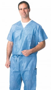 Medline Disposable Scrub Tops - Disposable Unisex Scrub Shirt with V-Neck, Size S, Blue - NON27202S