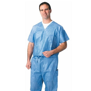 Medline Disposable Scrub Tops - Disposable Unisex Scrub Shirt with V-Neck, Size XL, Blue - NON27202XL