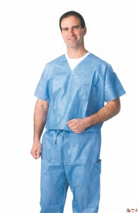 Medline Disposable Scrub Pants - Disposable Unisex Scrub Pants with Drawstring Waist, Size L, Blue - NON27203L