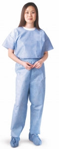 Medline Disposable Scrub Tops - Disposable Unisex Scrub Shirt with Round Neck, Size S, Blue - NON27212S