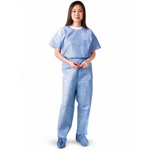 Medline Disposable Scrub Tops - Disposable Unisex Scrub Shirt with Round Neck, Size XL, Blue - NON27212XL