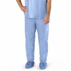 Medline Disposable Scrub Pants - Disposable Unisex Scrub Pants with Elastic Waist, Size L, Blue - NON27213L