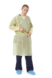 Medline Lightweight Multi-Layer Cover Gowns - Lightweight Multi-Ply Cover Gown with Neck Ties and Extra-Long Center Tie, Yellow, Size 2XL - NON27236LTXXL