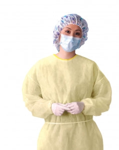 Medline Lightweight Multi-Layer Cover Gowns - Lightweight Multi-Ply Cover Gown with Side and Neck Ties, Yellow, Size XL - NON27236XL