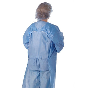 Medline Medium-Weight Coated Polypropylene Isolation Gowns - PE-Coated Polypropylene Over-the-Head Isolation Gowns with Open Back and Knit Cuffs, Blue, Size Regular / Large - NON27279