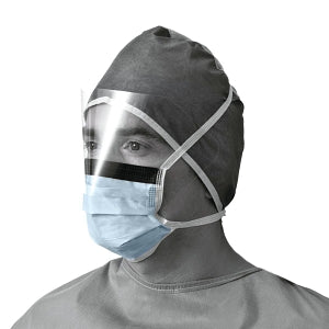 Medline Prohibit X-Tra Fluid Protection Surgical Mask with Eye Shield - Prohibit X-Tra Fluid Protection Anti-Fog Surgical Face Mask with Eyeshield with Ties, Blue - NON27405