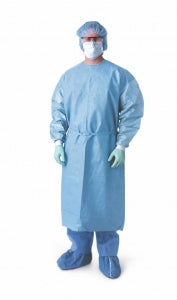 Medline Blue Procedure Gowns - Premium Breathable Film Chemo-Tested Procedure Gowns with Knit Cuffs, Blue, Size M - NON27457M